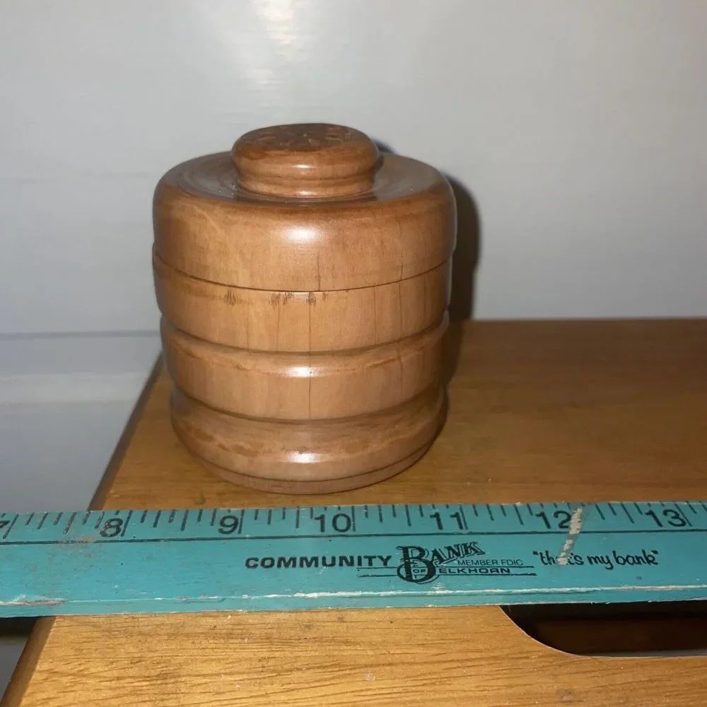 Wooden‎ Teak Container With Lid Salt Box Trinket Holder Treasure Keeper